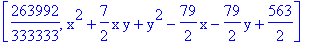 [263992/333333, x^2+7/2*x*y+y^2-79/2*x-79/2*y+563/2]